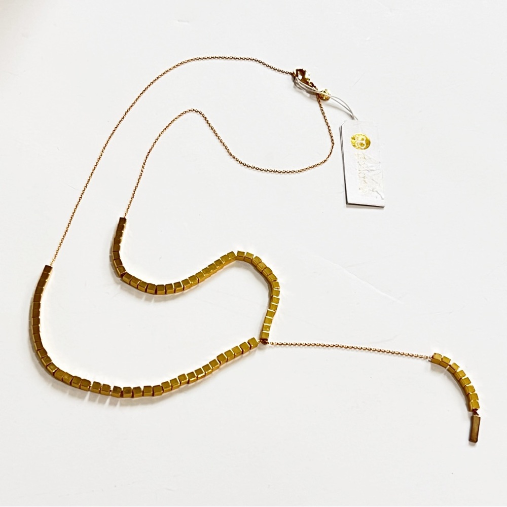 GORJANA 18k Gold Plated ‘Kit’ Y-Necklace Long Necklace Geometric Cube Squares